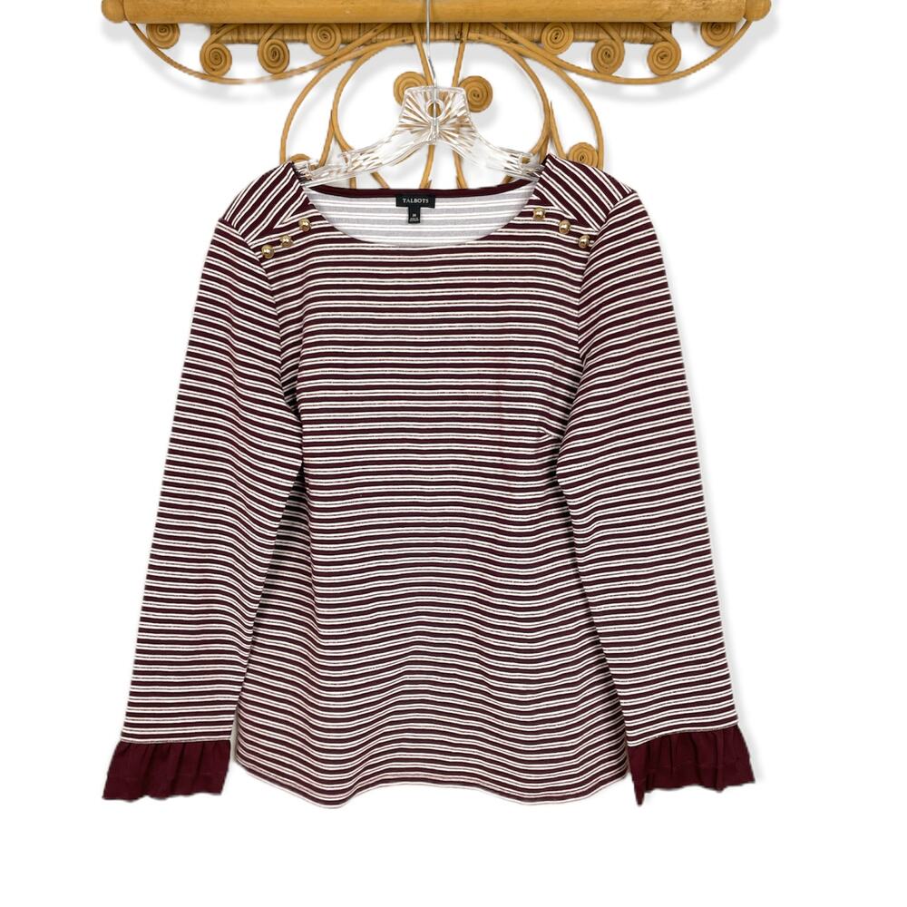 Talbots Ruffled Cuff Ponte Knit Striped Top M